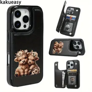 Floral Puppies Wallet Phone Case for iPhone 17/16/15/14/13/12 Pro Max/Pro/Plus/Air – PU Leather Card Holder Durable Cover