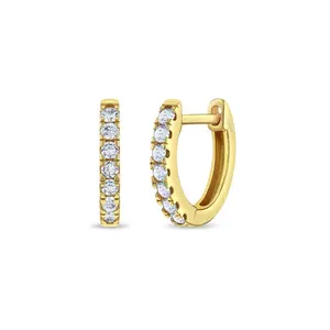Small Multi Clear CZ 9mm Kids / Children's / Girls Earrings Hoop/Huggie Safety Latch - 14k Gold Over Sterling Silver