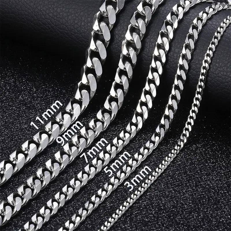 316L Stainless Steel Mens Curb Chain Cuban Link Necklace – Chunky Solid, Lobster Claw Closure
