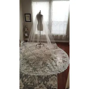 Scalloped Lace Cathedral Veil with Comb, Style CV17 Made-to-Order Lace Drop Trailing Veil, Fashion Accessory for Dressmaking, Lace Drop Veil