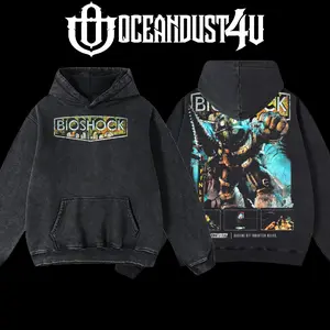 OceanDust4U Bioshock Hoodie 100% Premium Cotton Oversized Fit Pre-Washed Classic Top Men's Streetwear American-Made Comfortable Durable