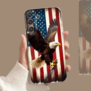 Eagle American Flag Phone Case, suitable for Samsung Galaxy A14 A15 A16 A23 A24 A25 S21/S22/S23/S24/S25/S26 FE/Plus/Ultra, cartoon transparent anti-drop full-cover TPU phone case, simple and stylish shockproof soft shell protective case