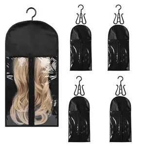 Wig Hanger & Hair Extension Holder, 4 Counts/set Dust-proof Storage Bag with Hook for Accessories, Hair Extensions Hanging Storage Bag with PVC Window Dust Cover