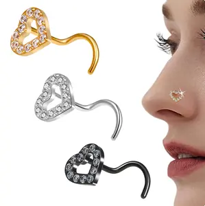 3PCS Nose Studs for Women. Delicate Heart-shaped CZ Nose Studs Hypoallergenic 316L Surgical Stainless Steel Piercing Jewelry Cubic Zirconia Elegant Fashion nose rings septum jewelry