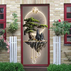 2pcs   Chinese Zen Style Stereo Wall Sticker Landscape Pine Crane Pattern Self Adhesive Wallpaper Decal for Living Room Bedroom Home Decor Art Mural Removable Modern Chinese Traditional Decoration  C