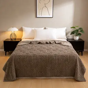 Nordic Velvet Solid Color Roman Column Jacquard Multi-Functional Blanket, Thickened Dual-Sided Warm Style Bedroom Decor, Sofa Bed Cover, Living Room Rug, Dorm Essential, Casual Blanket