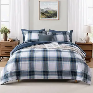 MaiRêve Twin XL Size Plaid Comforter Set Blue White, Classic 5 Pieces Farmhouse Bedding Set, All Season Lightweight Bed in A Bag with Sheets, Pillowcase & Sham