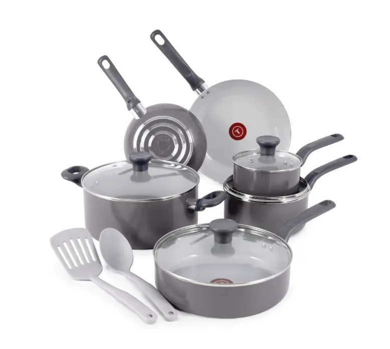 Easy Care Ceramic Non-Stick 12-Piece Pots and Pans Cookware Set in Stone – Durable, Toxin-Free Ceramic with Even Heating and Easy Cleanup