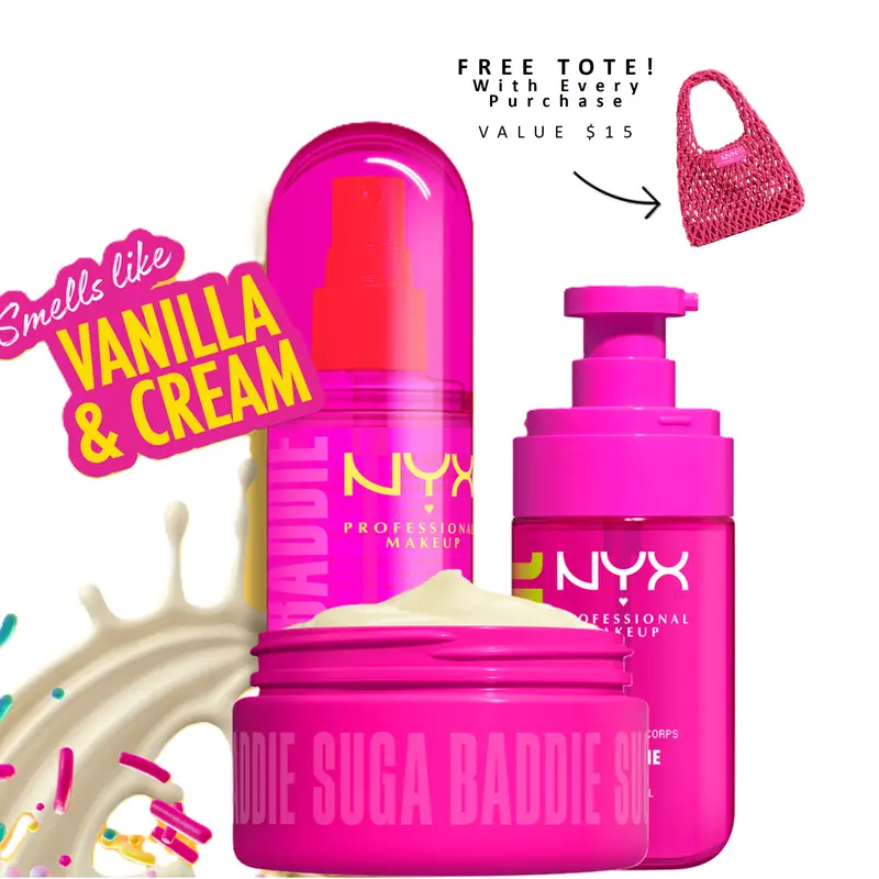 [NEW] Suga Baddie Ultimate Body Care Set, Shimmer Body Oil + Whipped Body Butter + Hair & Body Mist, 24H Hydration— NYX Professional Makeup