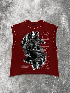 Men's Casual Graphic Crewneck Vest, Sleeveless, Mechanical Print, Fitted Short Sleeve, Fashionable and Versatile, Perfect for Daily Wear, Menswear