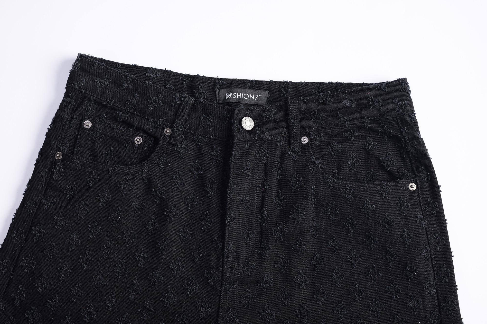 Vintage Black Jacquard Denim Shorts Men, Y2K Baggy Denim Shorts ,Summer Casual Jorts