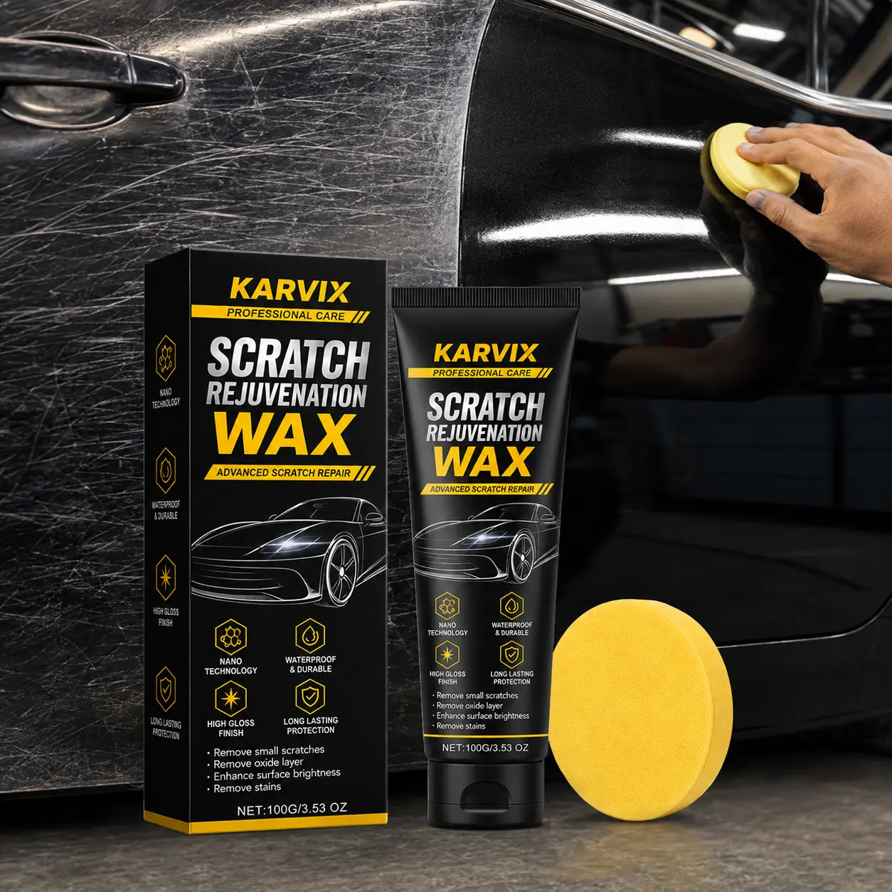 Car Scratch Repair Restorer Kit 2026 - 100g Cream Base Polishing Paste, Application Sponge, Surface Cleaner, Polishing Restoration Set for All Paint Colors, Restores Shine, Gloss Finish, On-the-Go DIY Use for Automotive Detailing Enthusiasts