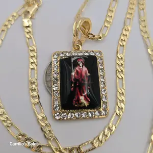 LA SANTA MUERTE fashion style clear stones red black  Gold-plated figaro chain style