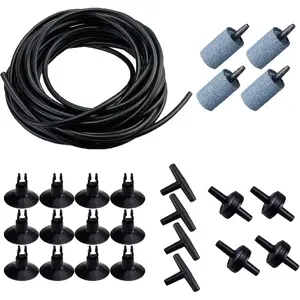 25  Aquarium Airline Tubing, Standard 3/16" Tubing, Air Pump Accessories,with Air Stones, Check Valves, Suction Cups and Connectors (Black)