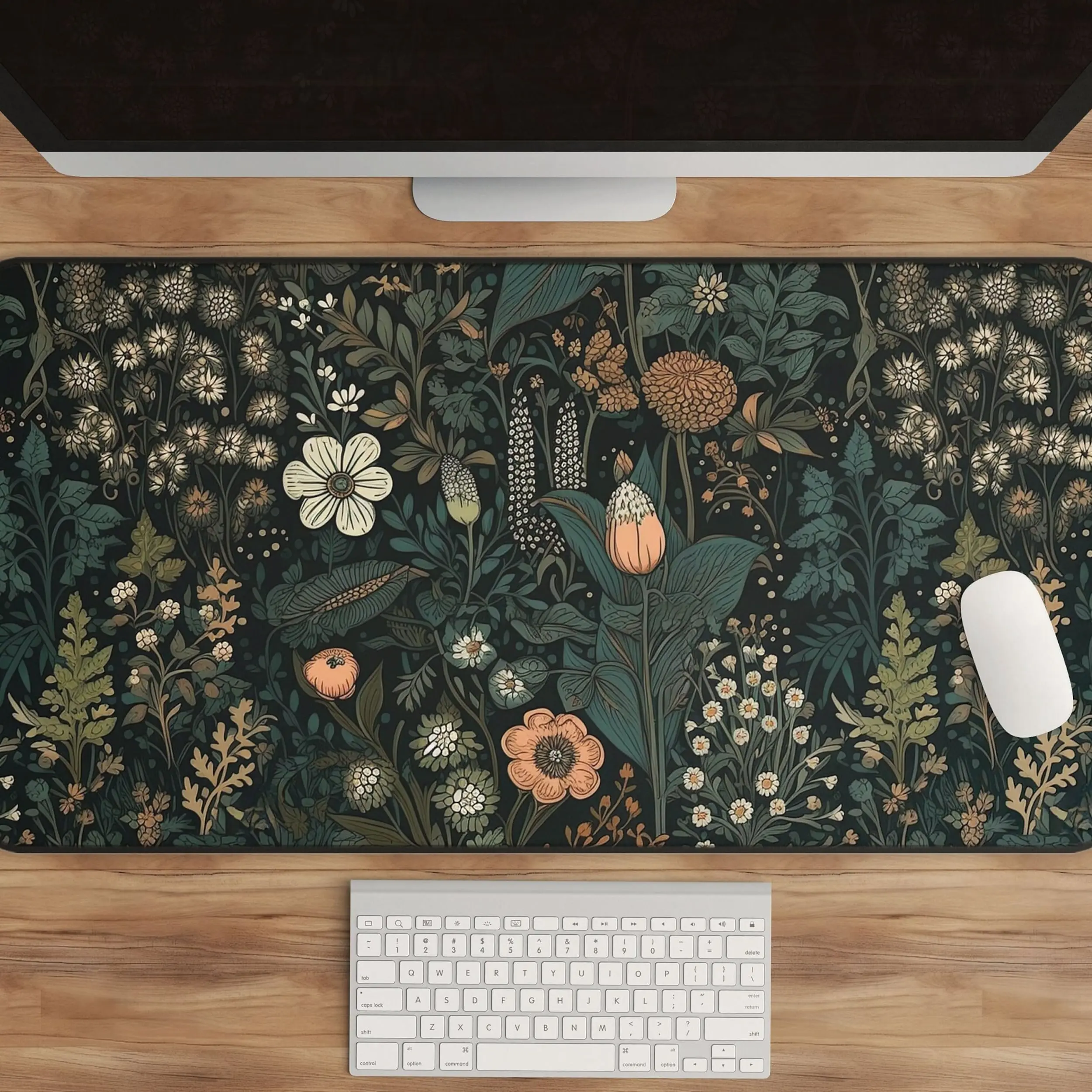 Dark Cottagecore Desk Mat, Floral Botanical Mouse Pad, Keyboard Mat, Vintage Wildflower Nature Garden Desk Mat For Office, Gift For Gamer