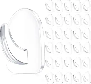 30 Pieces Clear Adhesive Wall Hooks for Hanging, Transparent Reusable Seamless Hooks Small Acrylic Sticky Hangers with Non Marking Sticker for Kitchen Bathroom Bedroom Office