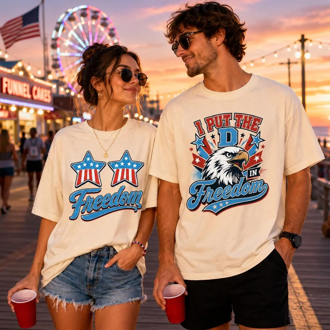 July 4th Matching Couple Shirts, Independence Day His and Hers Patriotic Flag Tshirt, Husband and Wife Gift, Matching Tee For Anniversary