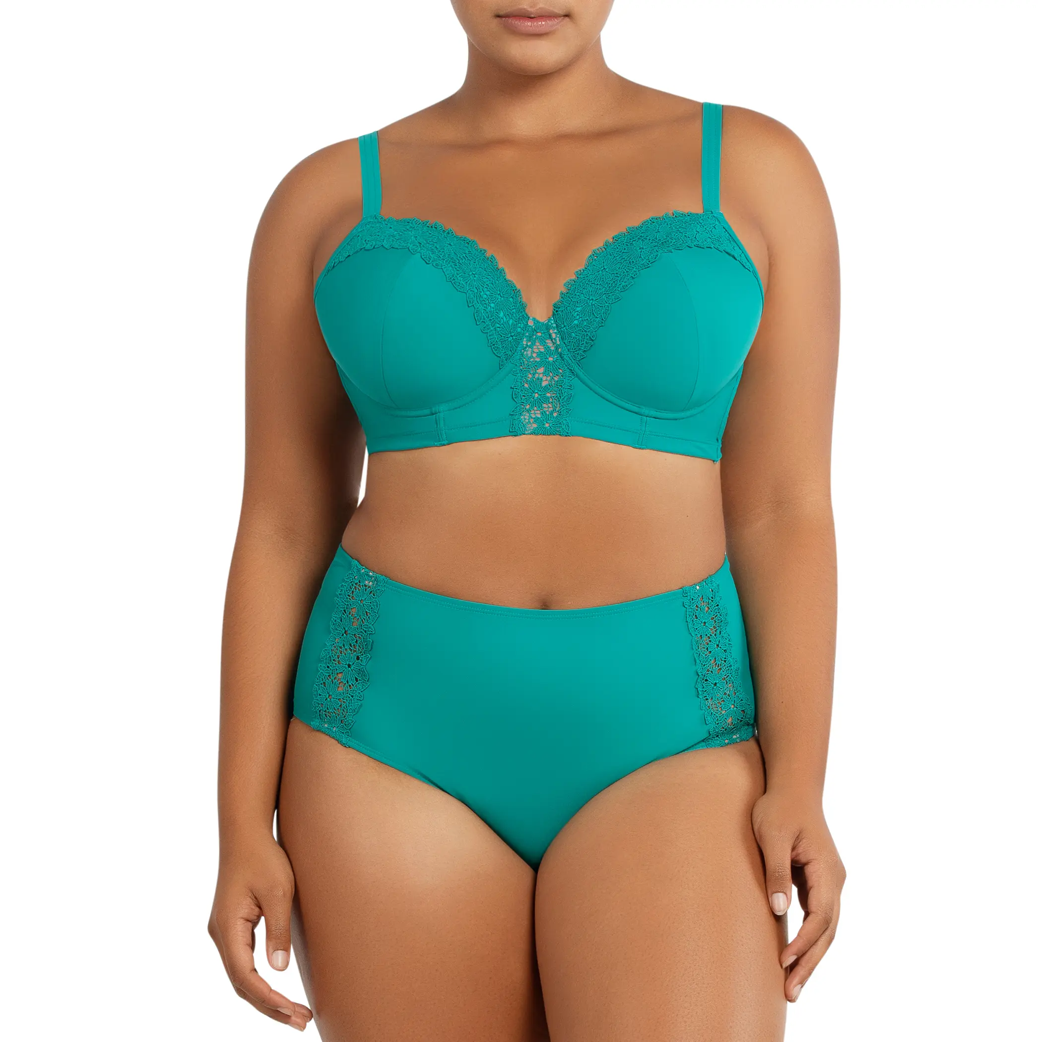 PARFAIT BRIGITTE BIKINI SET - S8201 DEMI CUP UNDERWIRE BALCONETTE LONGLINE BIKINI TOP WITH EMBROIDERY DETAIL AND S8205 WOMEN'S HIGHWAIST BIKINI BOTTOM - DARK MINT