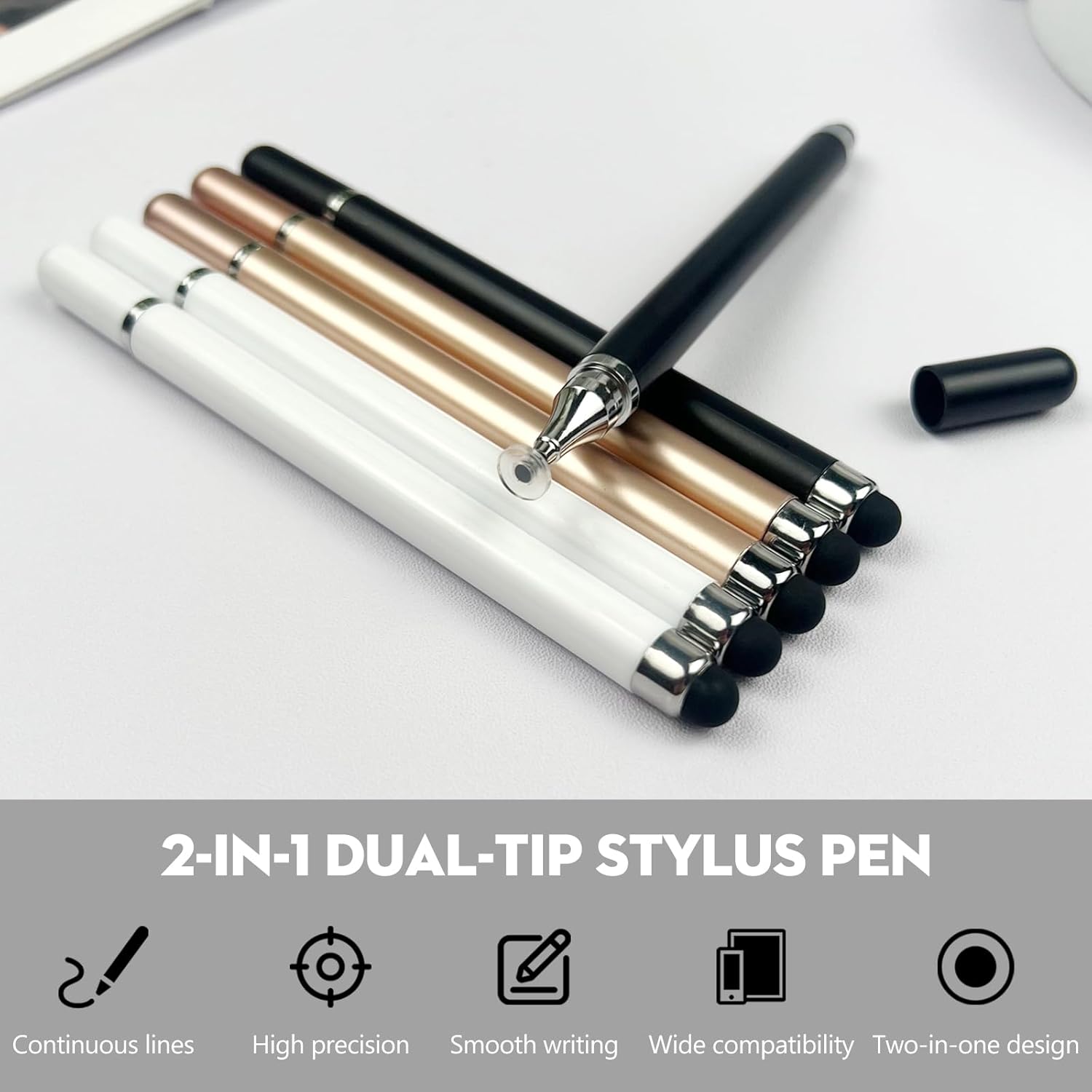 3-Pack Smooth Capacitive Stylus Pens, 2-in-1 Universal Smart Drawing Stylus with Precision Disc Tip for All Touchscreen Devices, Accessories Compatible with Android, iOS, Smartphone, Tablet - Ideal for Writing, Drawing