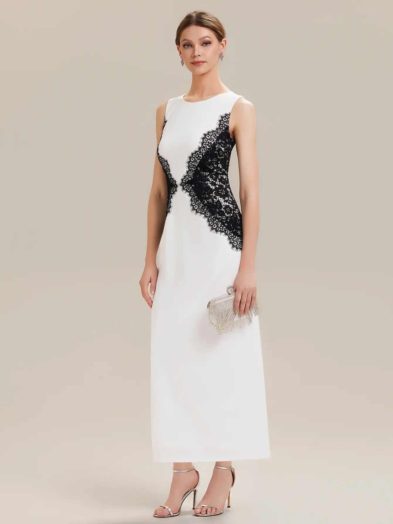 Ever-Pretty   dress Spring Flattering Formal Maxi Dress,  with Contrast Lace Accent,Fitted Waist,black and white formal dress,Evening Party dress,Special Events Womenswear ,black tie formal dress,02671