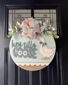 Hey Silly Goose Door Hanger | Goose Front Door Sign | Farmhouse Spring Decor | Handmade Wooden Door Sign | Cute Porch Decor