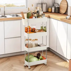 VECELO 4-Tier Plastic Multi-Function Storage Trolley for Office, Living Room, Kitchen, Movable Storage Organizer with Wheels, White Makeup Cart