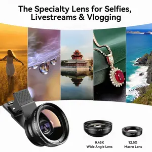 【TinEtech】Cell Phone Lens Accessory, 2-in-1 Clip-on Cell Phone 0.45x Wide Angle + Macro Lens HD Smartphone Close-up Shooting Accessory.