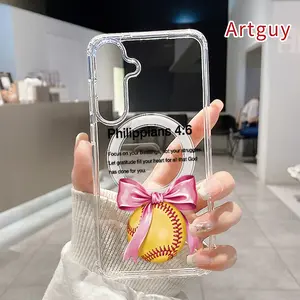 Magnetic Soft Case for Samsung Galaxy S26 Edge S23 Ultra S24 Plus FE S25 S22+ Bible Softball Gratitude Pattern Anti-Yellowing Shockproof ultra-thin Silicone Crystal Transparent Acrylic Large Hole Cover Supports Wireless Charging
