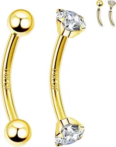 2 count 14k  Filled Eyebrow Rings, 16G Threaded Rook Piercing , Surgical Steel Vertical Lip Labret  Tongue Ring Daith Earring Curved Barbells