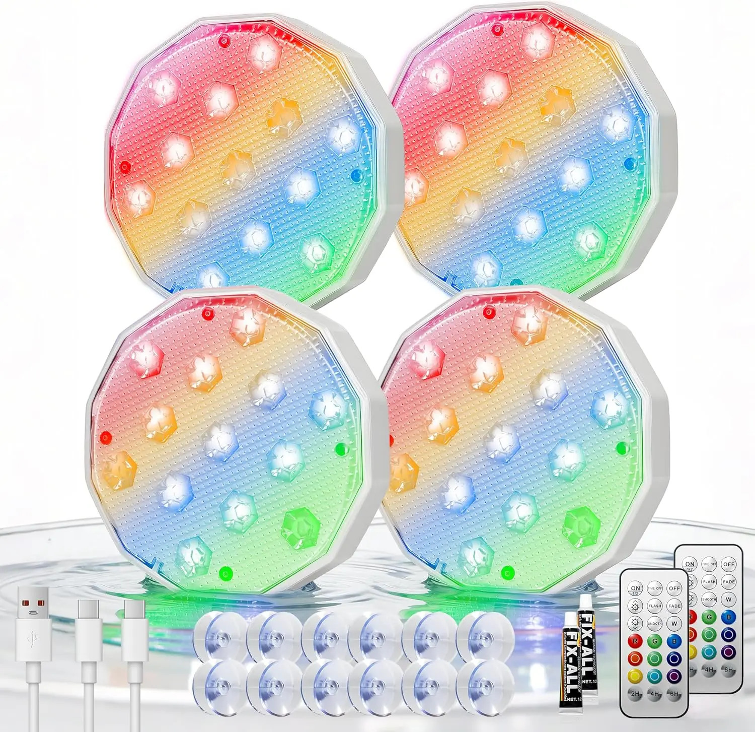 Ollny Pool Lights with Remote, Rechargeable Submersible LED Lights 3000mAh Battery, Colors Changing IP67 Waterproof LED Puck Lights for Above Ground Pools, Inground Pool, Ponds, Hot Tubs 4 Pack