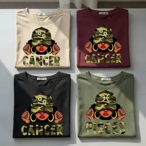 [Full 12 Zodiac] Camo Zodiac Tshirt – Full 12 Astrology Sign Pullover with Camouflage Hat & Bold Lettering, Trendy Unisex Horoscope Crewneck for Cancer, Pisces & Zodiac Lovers