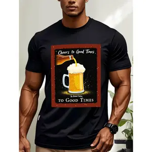 Refreshing Beer Pouring Into Glass T-Shirt Round Neck Short Sleeve Casual Exquisite Design Summer Essential[100% Cotton]Men's Fashion