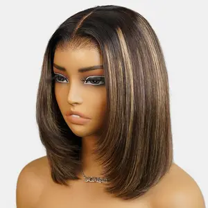 [New Arrival] BGMgirl Highlight Brown 9x6 T-Part Layered Cut Bob Straight Wear Go Pre Everything Pre Bleached Knots Wear Go Pre Plucked HairlineWig Lace Draw-String Glueless Closure Wig 100% Human Hair Colored Wig Spring Summer Style