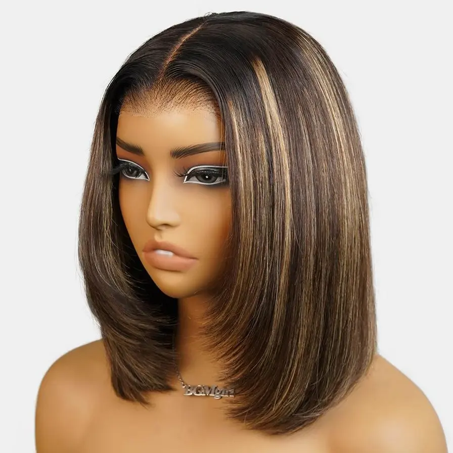 [New Arrival] BGMgirl Highlight Brown 9x6 T-Part Layered Cut Bob Straight Wear Go Pre Everything Pre Bleached Knots Wear Go Pre Plucked HairlineWig Lace Draw-String Glueless Closure Wig 100% Human Hair Colored Wig Summer Style #SummerWins #DealsForYouDays