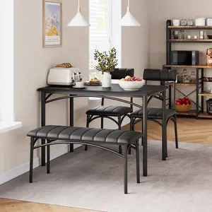 Dining Table Set for 4, Kitchen Table with Upholstered Chairs and Bench, 4-Person Dining Room Table Set, Rectangular Kitchen Table Set for Small Space, Apartment, Home, Studio, Rustic Black