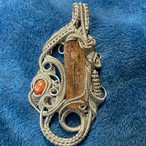 Wire Wrapped Pendant with Imperial Topaz and Sunstone for Women