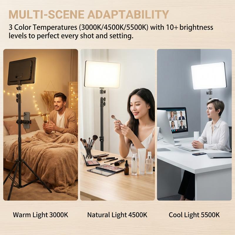 10" LED Square Light Panel with 63" Extendable Stand 3 Color 2200-4500K Studio Lighting for YouTube/TikTok/Instagram Content Creation, Dimmable Brightness, USB Powered, Soft light（1PCS）#valentine's#new years