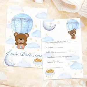 20 Pz Baby Shower Invitations, Cute Blue Bear Design, Hot Air Balloon Theme, Gender Reveal & Birthday Party Supplies, Original Packaging