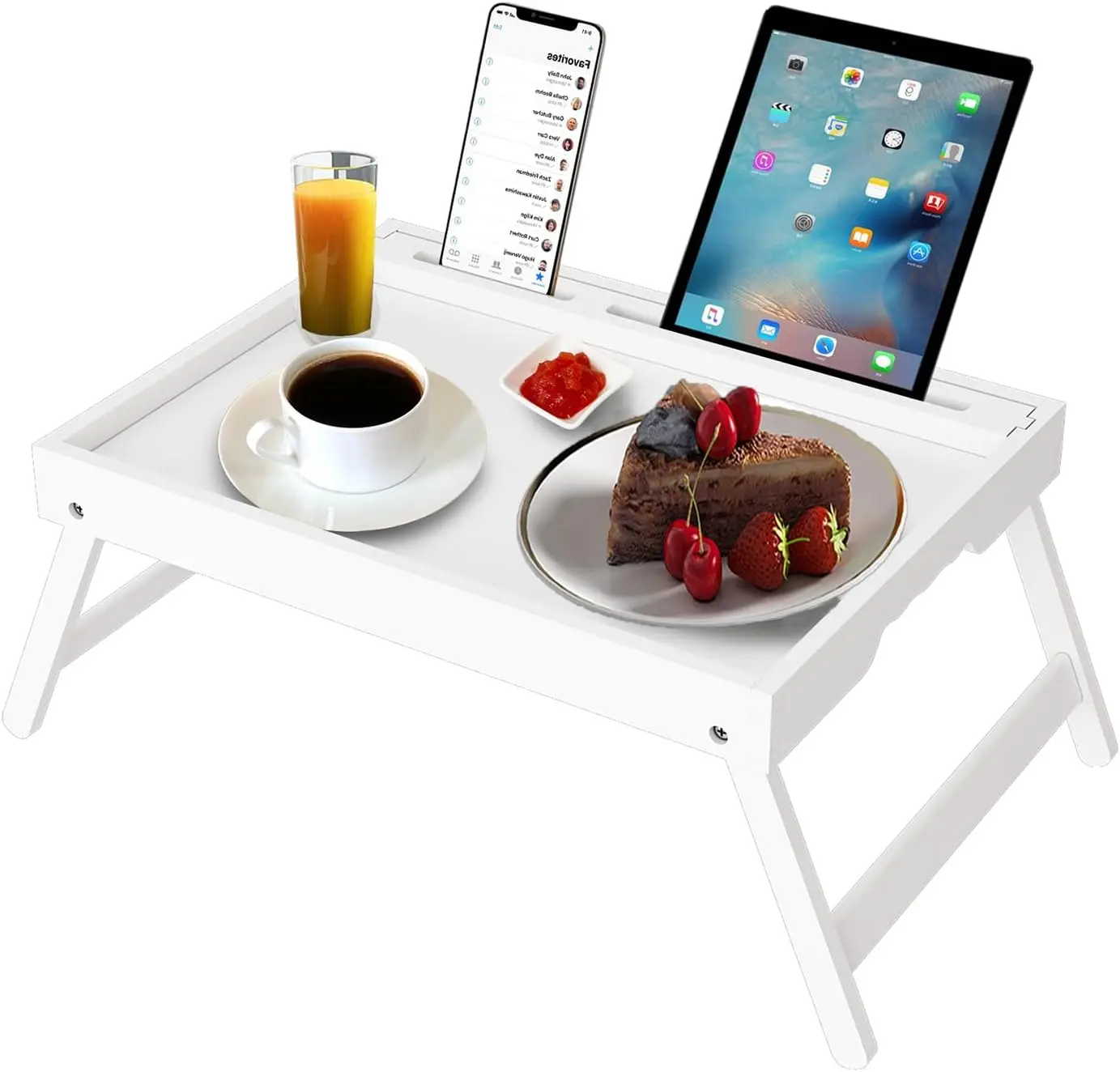 Bed Tray Table with Handles Folding   Breakfast  Tray with Media Slot for Platters,Laptop Desk,Snack,TV Tray Kitchen Serving Tray