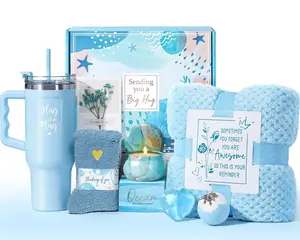 Birthday Gifts for Women Self Care Gifts Get Well Soon Gifts, Ocean Relaxing Spa Gifts Basket Care Package W/ Flannel Blanket 40 OZ Tumbler, Christmas Gifts for Mom Wife Grandma Friends Sisters Her Qinline