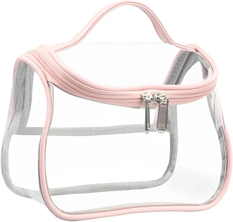 Heavy Duty Clear Waterproof Transparent Cosmetic Bag, Travel Makeup & Toiletry Organizer (Pink)