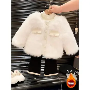 Girls' Winter Coat with Pockets - Thickened Warm Round & Soft Round Neck, Elegant Jacket for Everyday & Special Occasions, Durable Outerwear for School, Parties, Family Outings - Cute & Versatile Outerwear for Girls, Party Outfit, Stylish Design