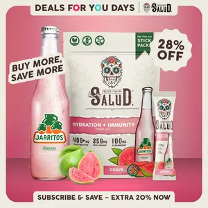 Salud x Jarritos 2-in-1 Sport Stick - Guava Hydration + Immunity Support, Coconut, Potassium, Energy Boost, Dairy & Soy Free (15 Servings, 400 Electrolytes, 250 Wellmune, 100 Elderberry mg)
