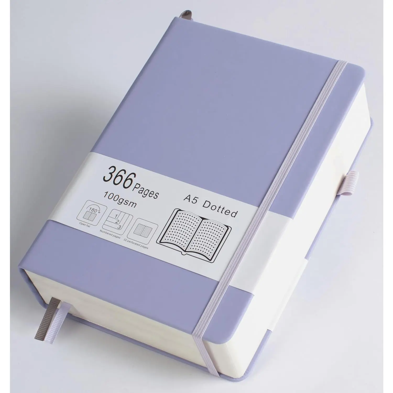 Hardcover Leather Dotted Journal - 366 Bold Number Notebooks Pages, A5 100GSM Dot Grid, 5.7"x8.3" Lavender, Journaling Supplies for Business Executives College Classes, Back-to-School Ready Writing Diary, Comfortable Writing