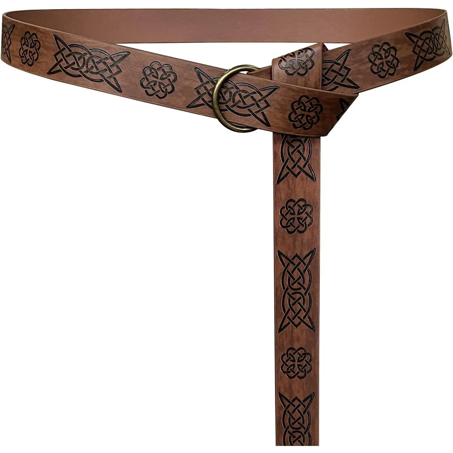 Medieval Viking Belt - Embossed PU Leather O Ring Belt for Renaissance Knight Costume LARP Accessories
