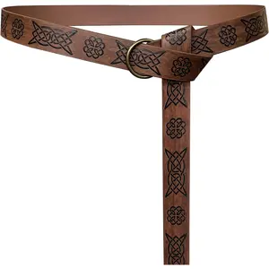 Medieval Viking Belt - Embossed PU Leather O Ring Belt for Renaissance Knight Costume LARP Accessories