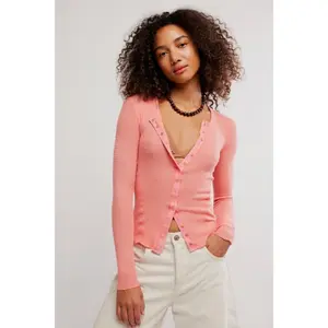 Free People: Going Places Cardi in Coral Crimson