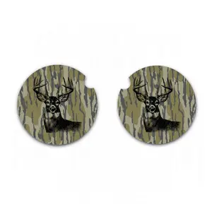 Bottomland Camo Car Coasters, Big Buck, Car Coasters Set of Two, Deer Hunting, Auto Accessories