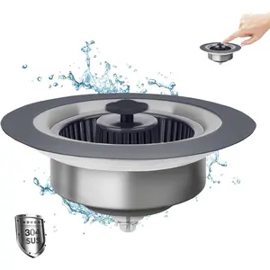 3 in 1 Kitchen Sink Drain Strainer & Stopper Kit, 304 Stainless Steel Pop-up Kitchen Drain Stopper with Strainer Basket, Fast Drainage Kitchen Sink Plug for Standard 3-1/2 Inch Drain