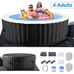 Lilypelle Large Bubble Massage Spa, Inflatable Hot Tub with130 Air Jets, PVC Cover, Pad and Pump, Durable Thick Materia, 4 Person Capacity, 73"x73"x25", Round
